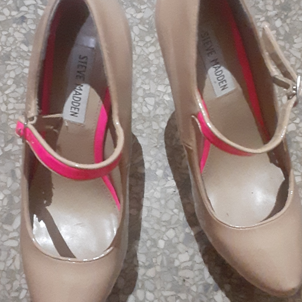 Tan and Neon Pink Heels